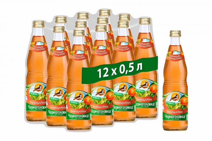 Напиток "Черноголовка" Мандарин 0.5 л, стекло, газ (12 шт. в уп.)