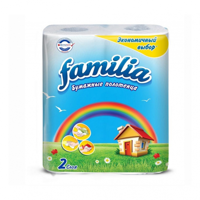 Полотенца рулонные Familia Радуга 2х-слойные, белые, 2 рулона