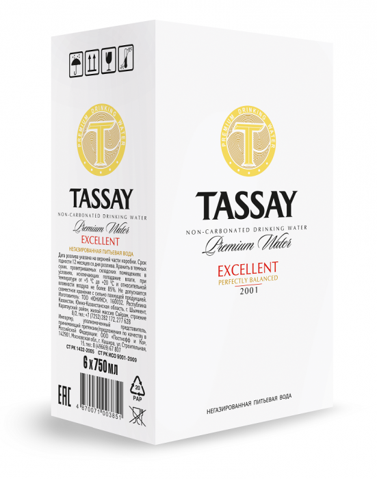 Минеральная вода «Tassay Excellent» (Сапфир) 0,75 л (6 шт в упак) негаз стекло